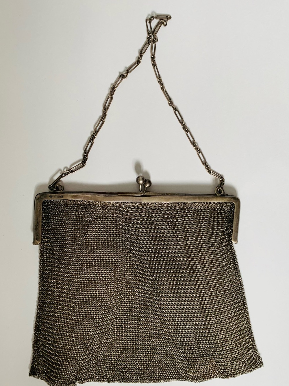 Antique Sterling Silver Mesh 1902 Edwardian Chatelaine Bag, Ring Mesh Chain Link